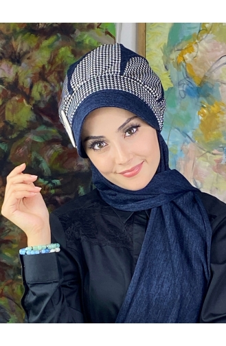 Navy Blue Ready to Wear Turban 244EYL22ŞPK-01