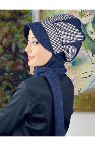 Damla Model Kazayağı Desenli Tesettür Hazır Türban Şapka 244EYL22ŞPK-01 Lacivert