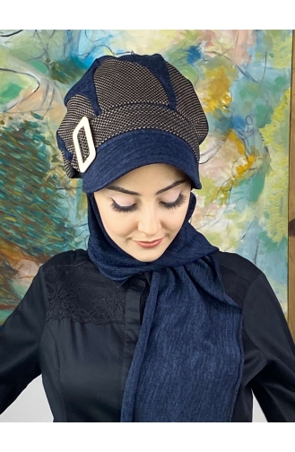 Dunkelblau Praktischer Turban 284EYL22ŞPK-03