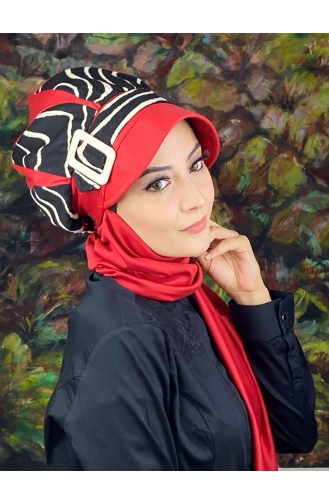 Red Ready to Wear Turban 204EYL22ŞPK-02