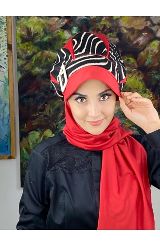 Red Ready to Wear Turban 204EYL22ŞPK-02