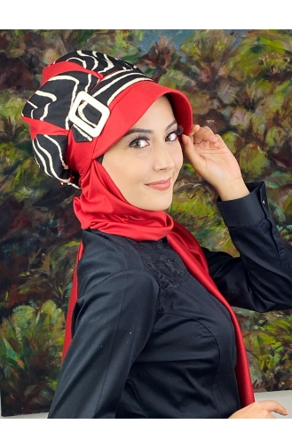 Red Ready to Wear Turban 204EYL22ŞPK-02