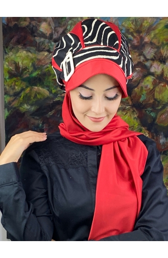 Red Ready to Wear Turban 204EYL22ŞPK-02