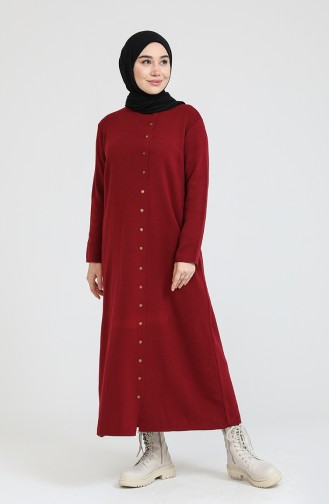 Triko Düğmeli Elbise 3315-03 Bordo