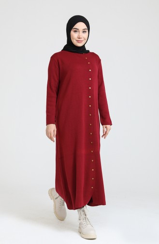 Triko Düğmeli Elbise 3315-03 Bordo