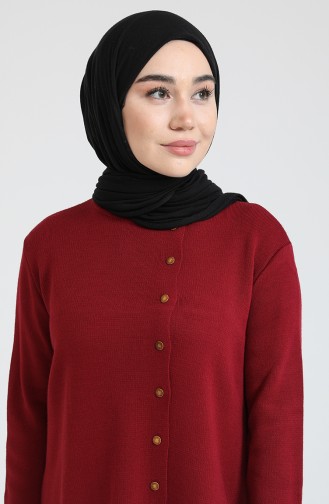 Triko Düğmeli Elbise 3315-03 Bordo
