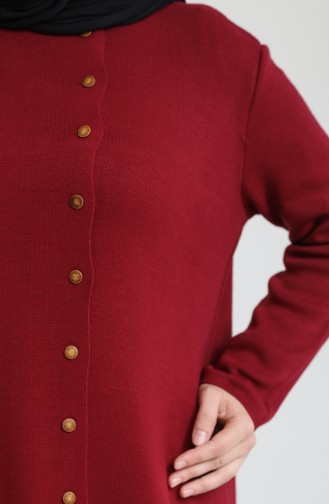 Triko Düğmeli Elbise 3315-03 Bordo