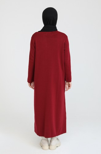 Triko Düğmeli Elbise 3315-03 Bordo