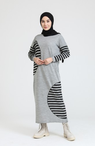 Triko İincili Elbise 3358-06 Gri