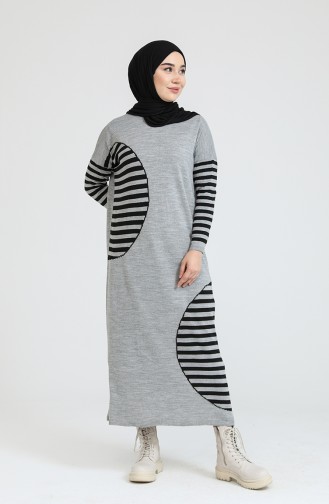 Triko İincili Elbise 3358-06 Gri