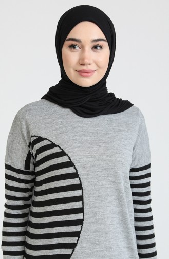 Triko İincili Elbise 3358-06 Gri