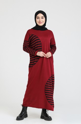 Triko İincili Elbise 3358-07 Bordo