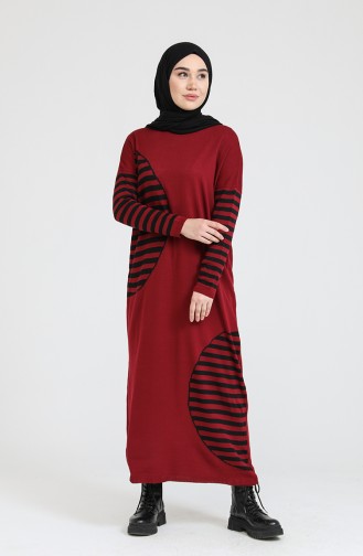 Triko İincili Elbise 3358-07 Bordo