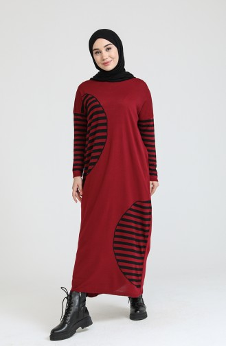 Triko İincili Elbise 3358-07 Bordo