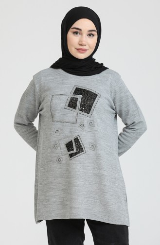 Kensiz Triko Taş Baskılı Tunik 1031-008 Gri