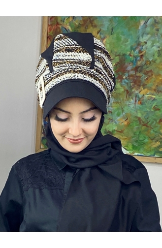 Black Ready to Wear Turban 364EYL22ŞPK-02