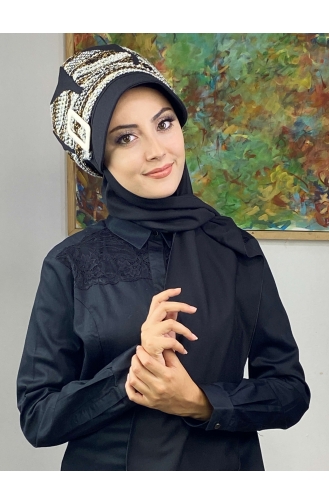 Black Ready to Wear Turban 364EYL22ŞPK-02