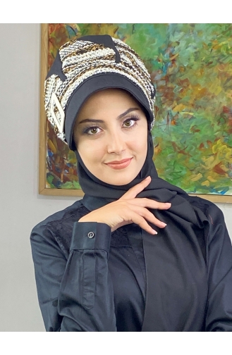 Black Ready to Wear Turban 364EYL22ŞPK-02
