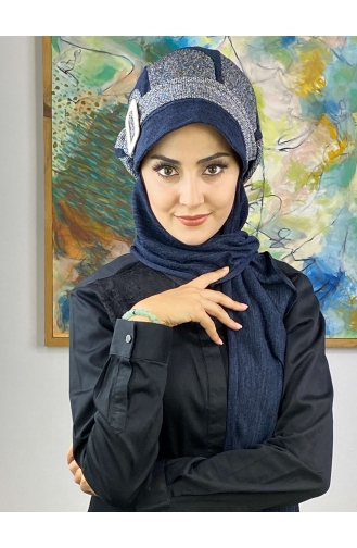 Blue Ready to Wear Turban 334EYL22ŞPK-01