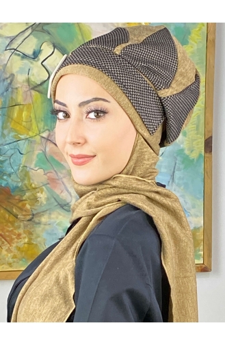 Damla Model Tesettür Hazır Türban Bere 414EYL22ŞPK-01 Sütlü kahve