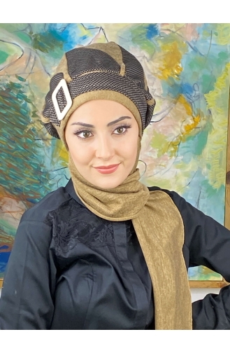 Damla Model Tesettür Hazır Türban Bere 414EYL22ŞPK-01 Sütlü kahve