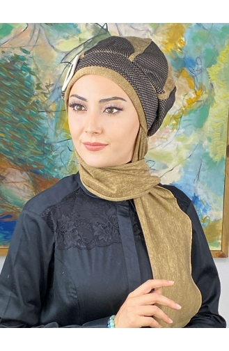 Damla Model Tesettür Hazır Türban Bere 414EYL22ŞPK-01 Sütlü kahve
