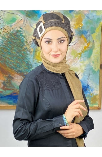 Damla Model Tesettür Hazır Türban Bere 414EYL22ŞPK-01 Sütlü kahve