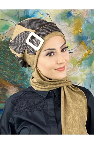 Damla Model Tesettür Hazır Türban Bere 414EYL22ŞPK-01 Sütlü kahve