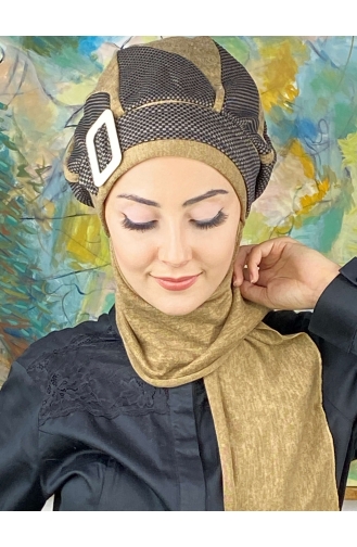 Damla Model Tesettür Hazır Türban Bere 414EYL22ŞPK-01 Sütlü kahve