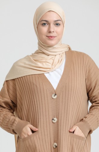 Triko Düğmeli Uzun Hırka 3369-04 Sütlü kahve