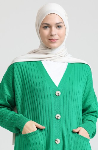 Triko Düğmeli Uzun Hırka 3369-12 Zümrüt Yeşili
