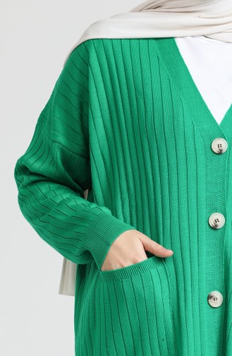 Cardigan Long Boutonné en Tricot 3369-12 Vert Emeraude 3369-12