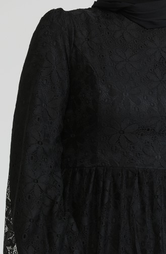 Dantel Kaplama Elbise 80141-01 Siyah
