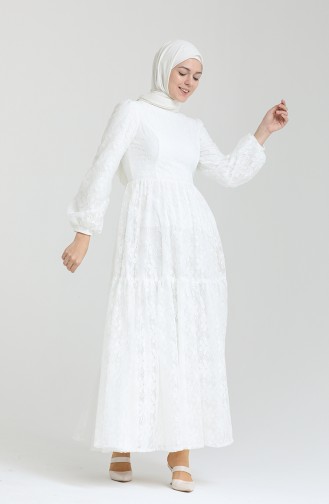 White Hijab Evening Dress 80141-02