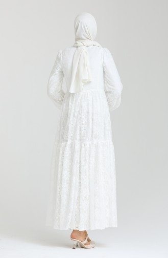 Dantel Kaplama Elbise 80141-02 Beyaz