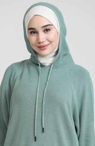 Triko Kapüşonlu Elbise 3256-01 Çağla Yeşili