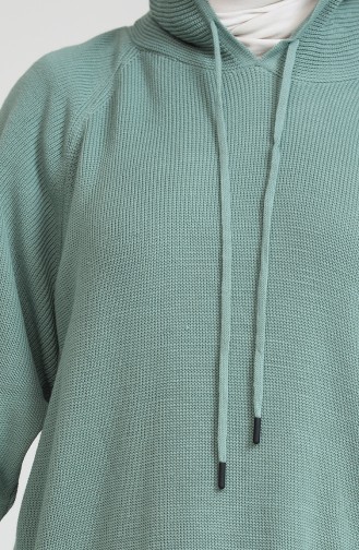 Triko Kapüşonlu Elbise 3256-01 Çağla Yeşili