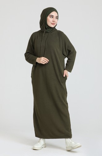 Triko Kapüşonlu Elbise 3256-03 Haki