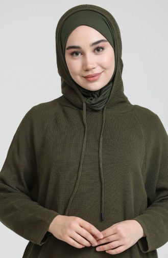 Triko Kapüşonlu Elbise 3256-03 Haki
