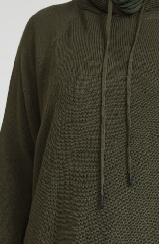 Triko Kapüşonlu Elbise 3256-03 Haki