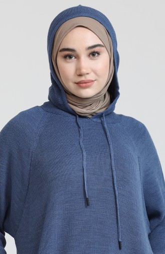 Knitwear Hooded Dress 3256-07 İndigo 3256-07