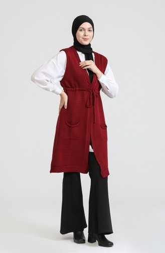 Triko Cepli Yelek 22153-11 Bordo