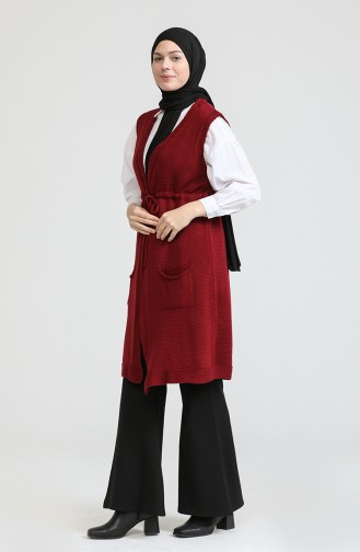 Triko Cepli Yelek 22153-11 Bordo