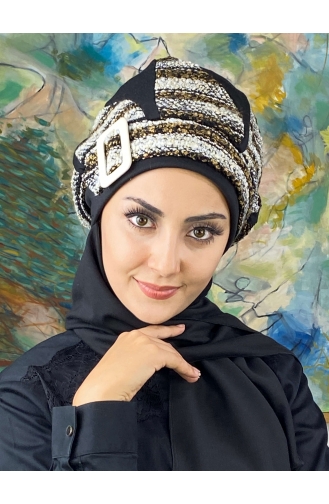 Black Ready to Wear Turban 654EYL22ŞPK-01