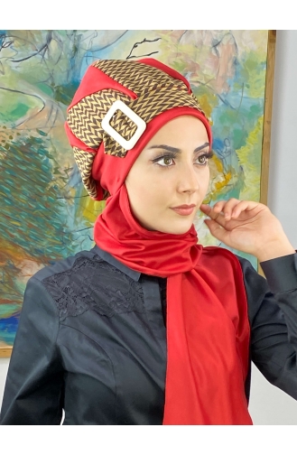 Red Ready to Wear Turban 424EYL22ŞPK-02