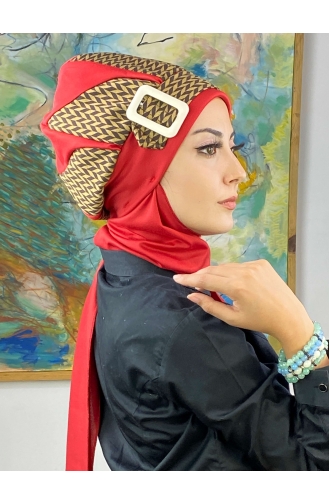 Red Ready to Wear Turban 424EYL22ŞPK-02