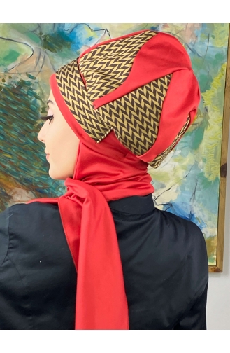 Red Ready to Wear Turban 424EYL22ŞPK-02