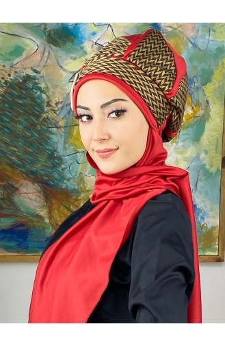 Red Ready to Wear Turban 424EYL22ŞPK-02