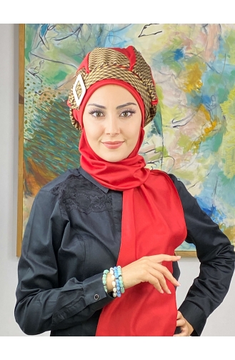 Red Ready to Wear Turban 424EYL22ŞPK-02