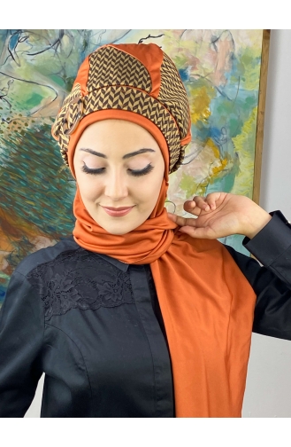 Orange Ready to Wear Turban 424EYL22ŞPK-03